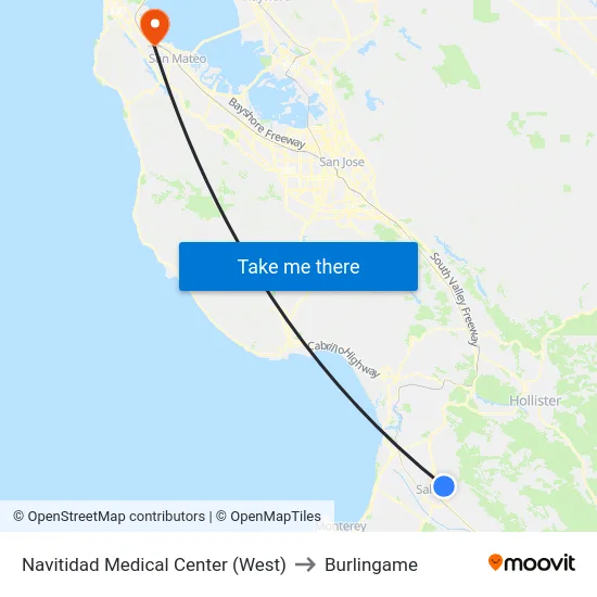 Navitidad Medical Center (West) to Burlingame map
