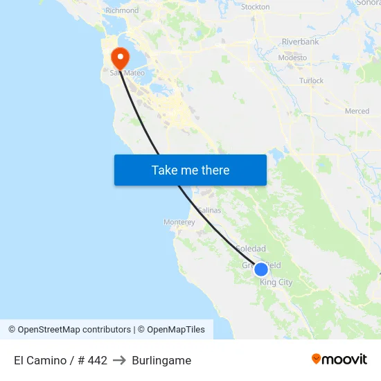 El Camino / # 442 to Burlingame map
