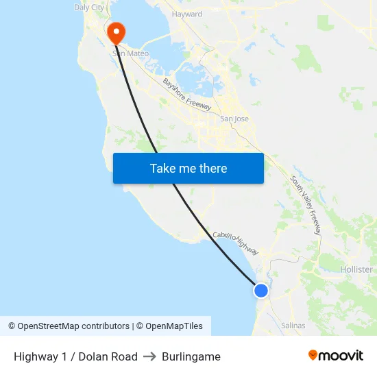 Highway 1 /  Dolan Road to Burlingame map