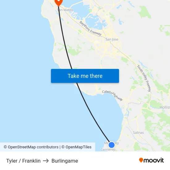 Tyler /  Franklin to Burlingame map