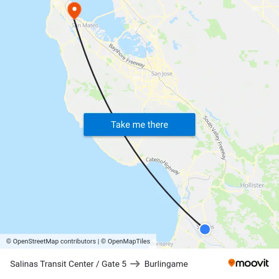 Salinas Transit Center / Gate 5 to Burlingame map
