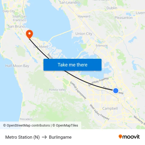 Metro Station (N) to Burlingame map