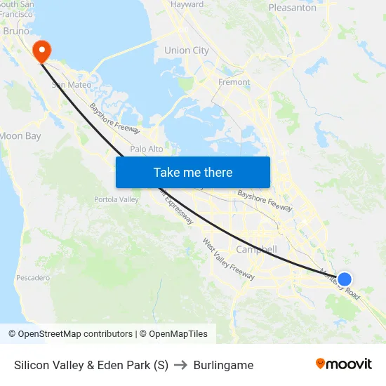 Silicon Valley & Eden Park (S) to Burlingame map