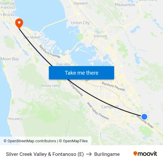 Silver Creek Valley & Fontanoso (E) to Burlingame map