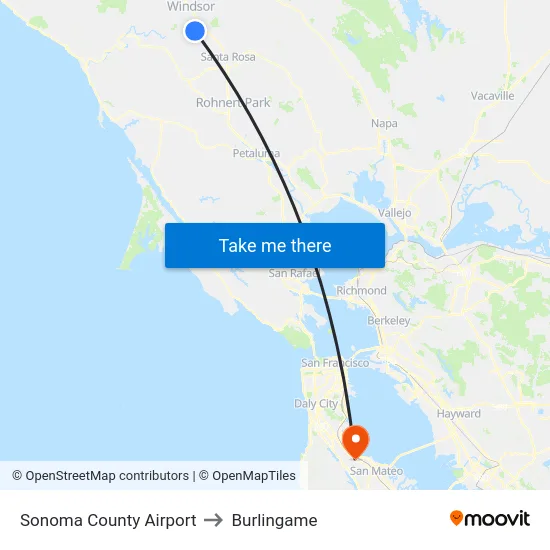 Sonoma County Airport to Burlingame map