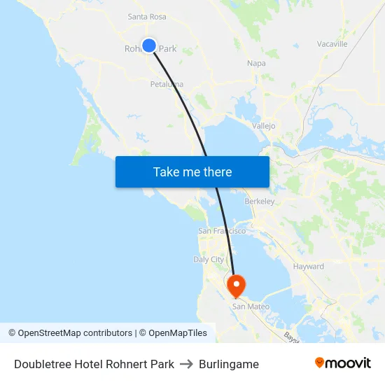Doubletree Hotel Rohnert Park to Burlingame map