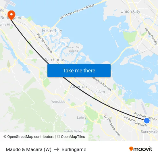 Maude & Macara (W) to Burlingame map