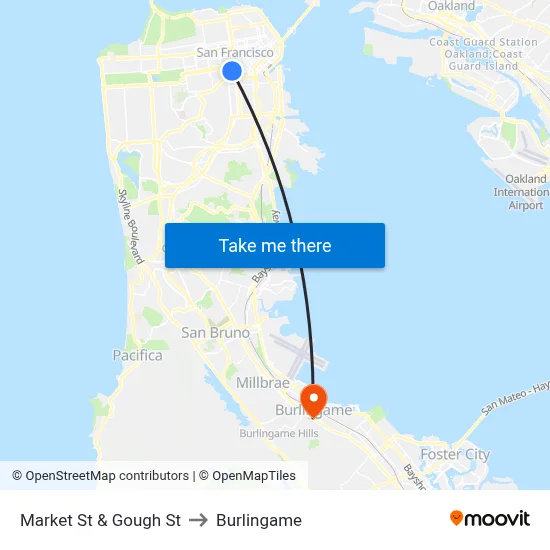 Market St & Gough St to Burlingame map