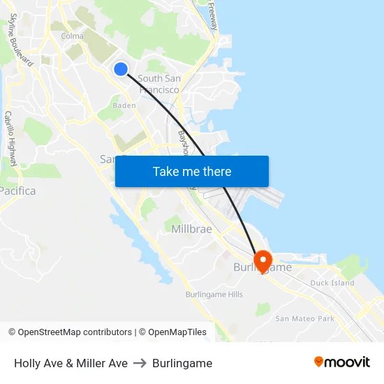 Holly Ave & Miller Ave to Burlingame map