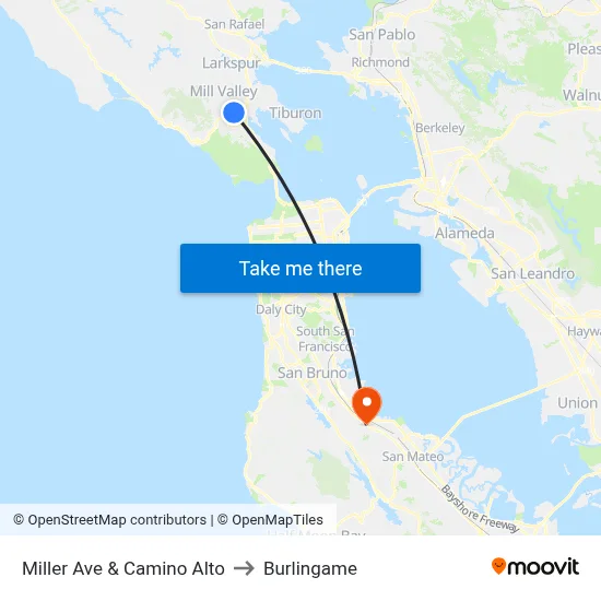 Miller Ave & Camino Alto to Burlingame map