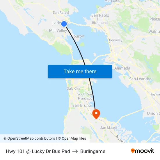 Hwy 101 @  Lucky Dr Bus Pad to Burlingame map
