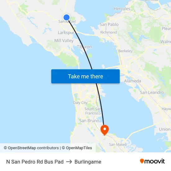 N San Pedro Rd Bus Pad to Burlingame map