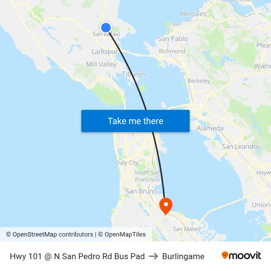 Hwy 101 @ N San Pedro Rd Bus Pad to Burlingame map