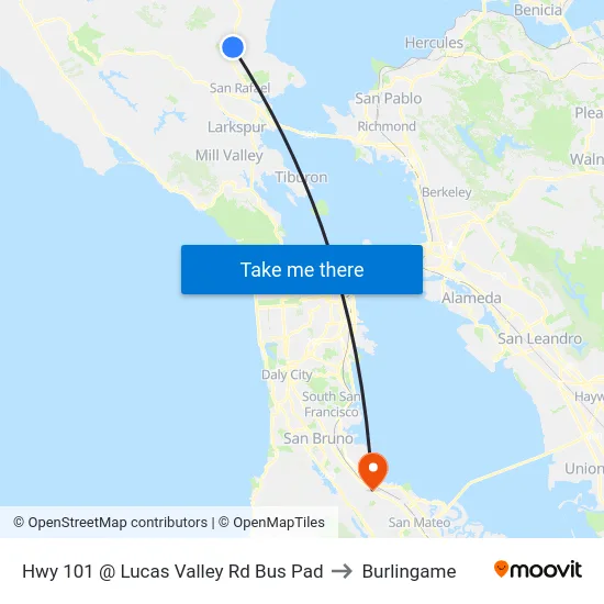 Hwy 101 @ Lucas Valley Rd Bus Pad to Burlingame map