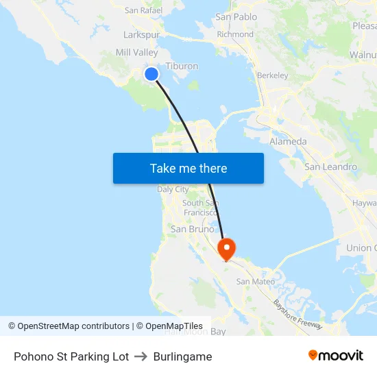 Pohono St Parking Lot to Burlingame map