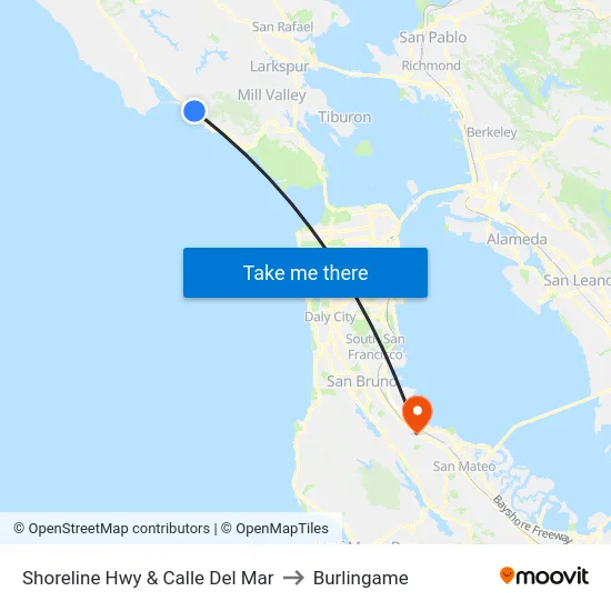 Shoreline Hwy & Calle Del Mar to Burlingame map