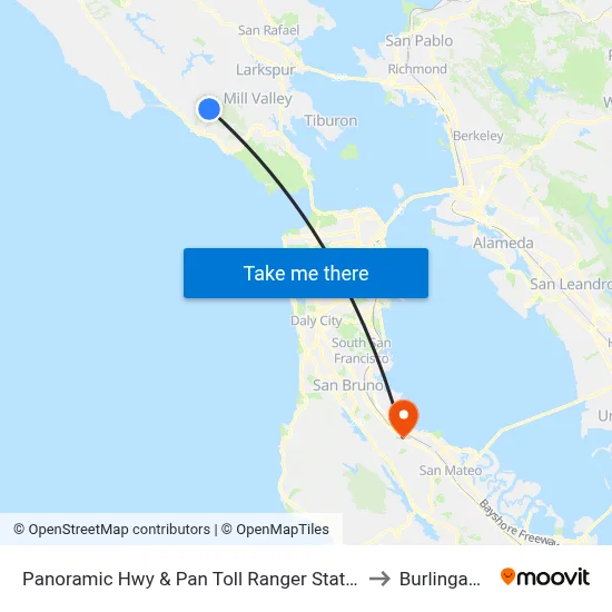 Panoramic Hwy & Pan Toll Ranger Station to Burlingame map