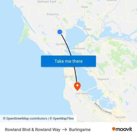 Rowland Blvd & Rowland Way to Burlingame map