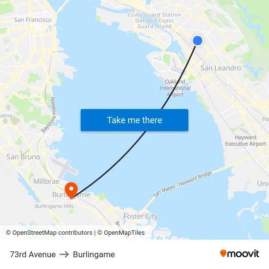 73rd Avenue to Burlingame map