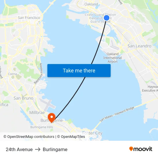 24th Avenue to Burlingame map