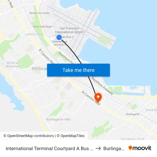 International Terminal Courtyard A Bus Stop to Burlingame map