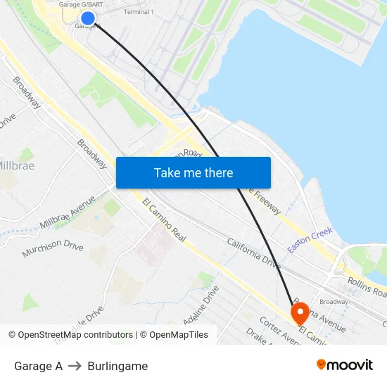 Garage A to Burlingame map