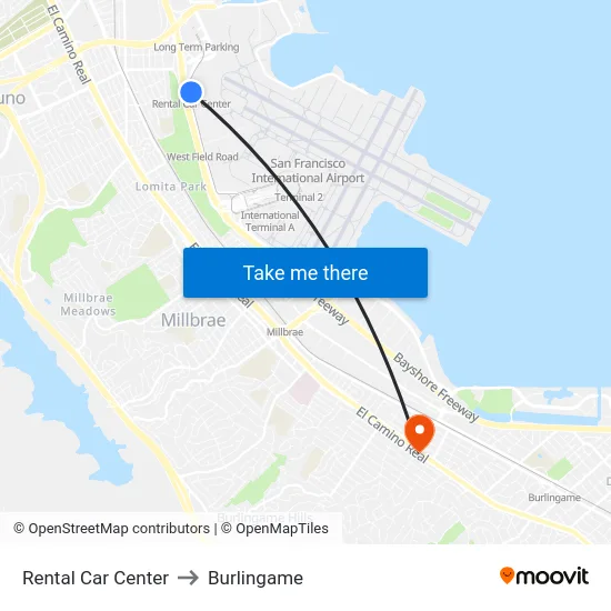 Rental Car Center to Burlingame map