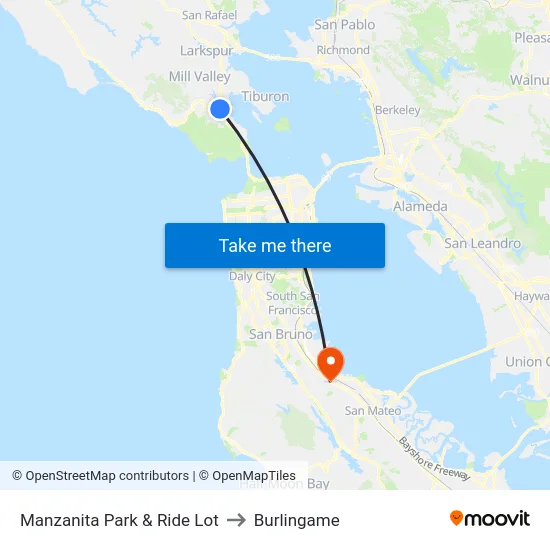 Manzanita Park & Ride Lot to Burlingame map