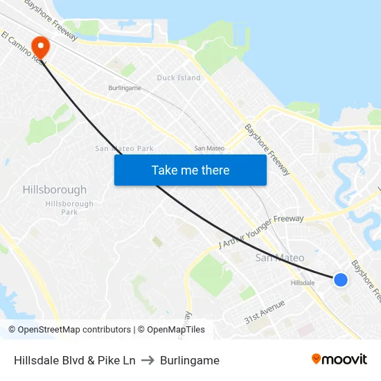 Hillsdale Blvd & Pike Ln to Burlingame map