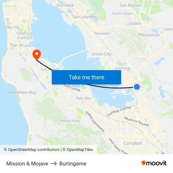 Mission & Mojave to Burlingame map