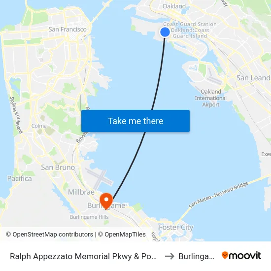 Ralph Appezzato Memorial Pkwy & Poggi St to Burlingame map