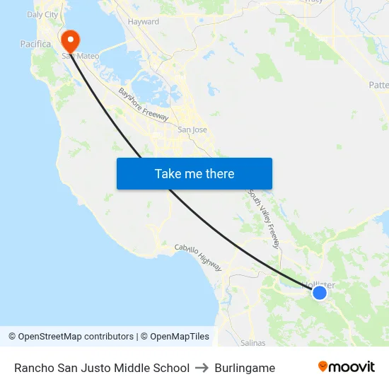 Rancho San Justo Middle School to Burlingame map