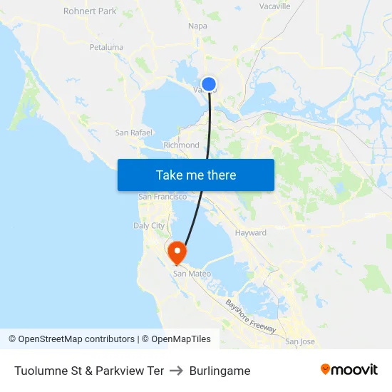 Tuolumne St & Parkview Ter to Burlingame map
