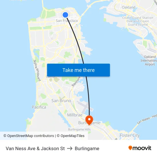 Van Ness Ave & Jackson St to Burlingame map