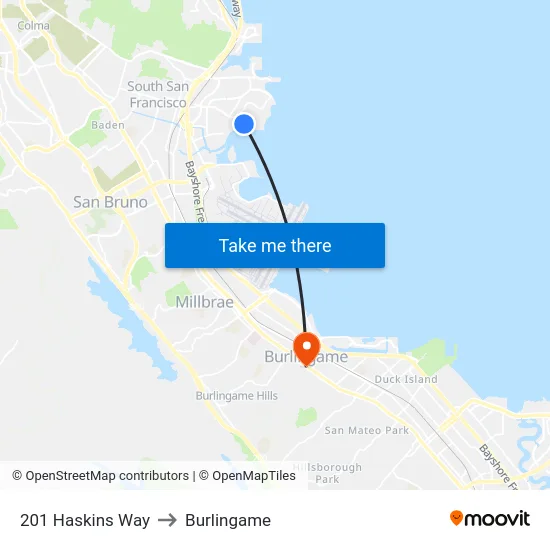 201 Haskins Way to Burlingame map