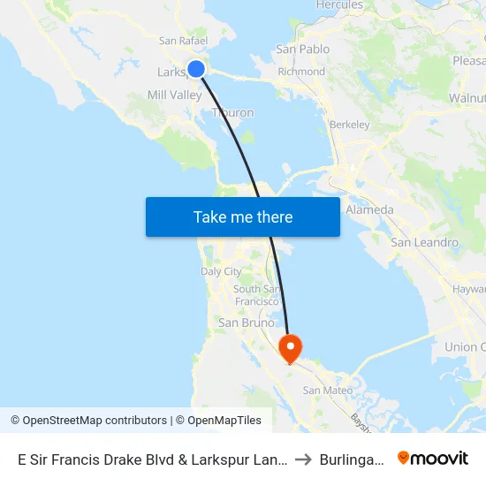 E Sir Francis Drake Blvd & Larkspur Landing to Burlingame map