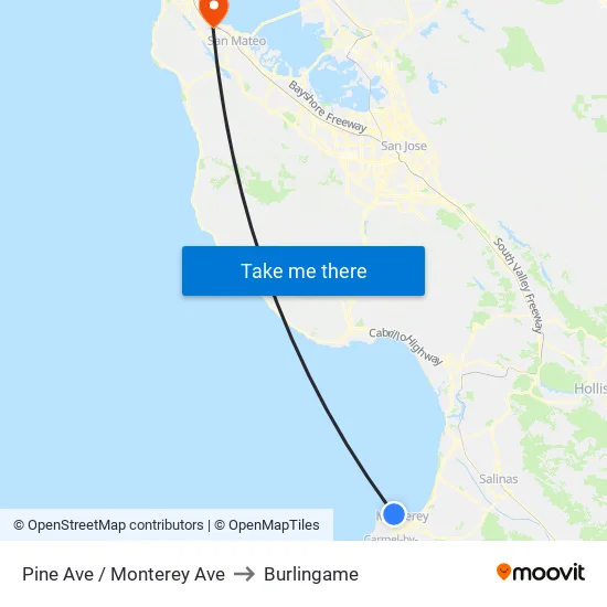 Pine Ave / Monterey Ave to Burlingame map
