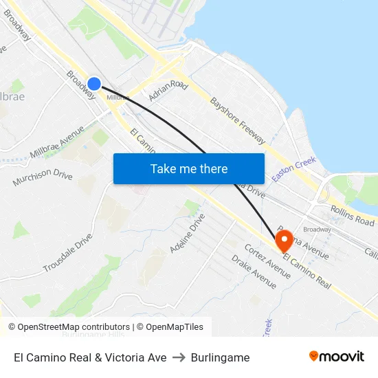 El Camino Real & Victoria Ave to Burlingame map