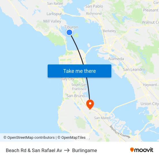 Beach Rd & San Rafael Av to Burlingame map