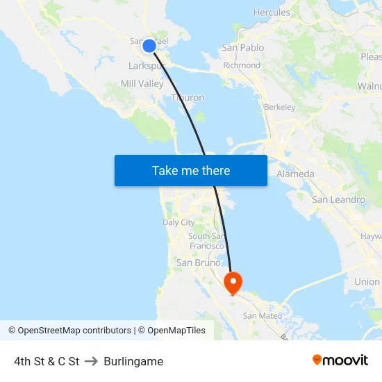 4th St & C St to Burlingame map