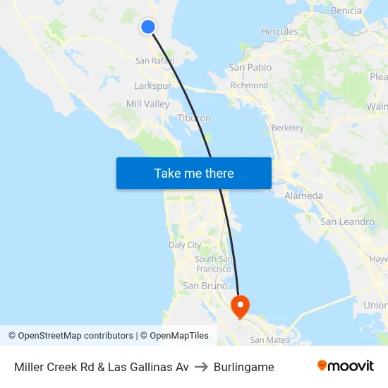 Miller Creek Rd & Las Gallinas Av to Burlingame map