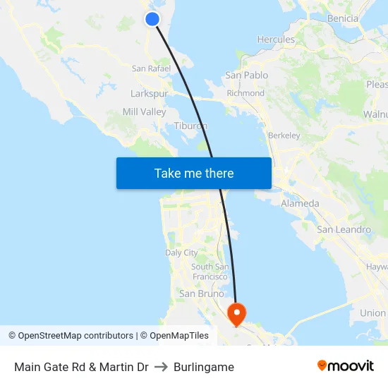 Main Gate Rd & Martin Dr to Burlingame map