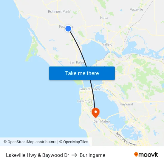 Lakeville Hwy & Baywood Dr to Burlingame map