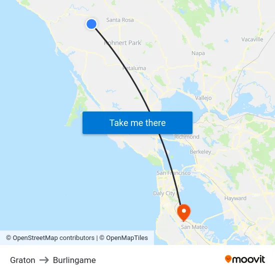 Graton to Burlingame map