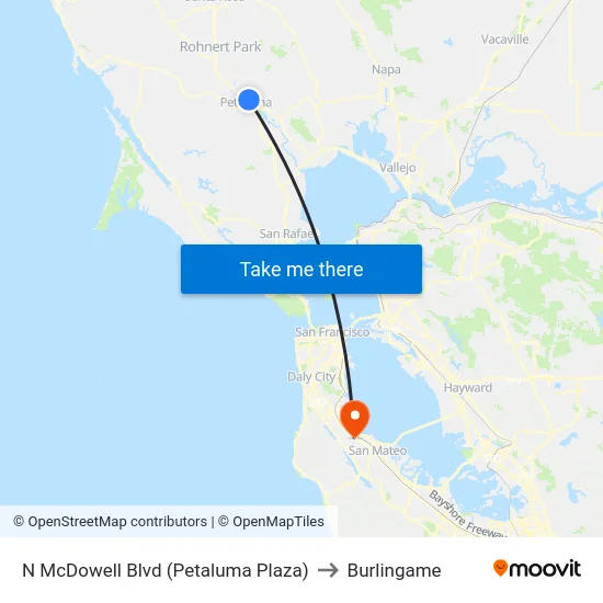 N McDowell Blvd (Petaluma Plaza) to Burlingame map