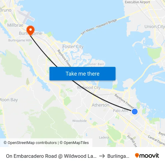 On Embarcadero Road @ Wildwood Lane to Burlingame map