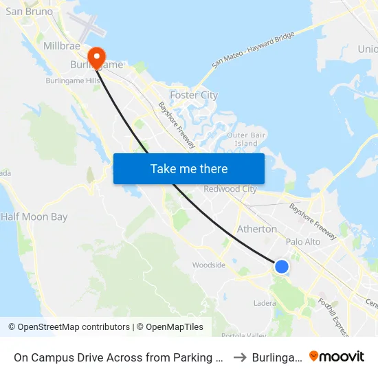 On Campus Drive Across from Parking Lot L-22 to Burlingame map