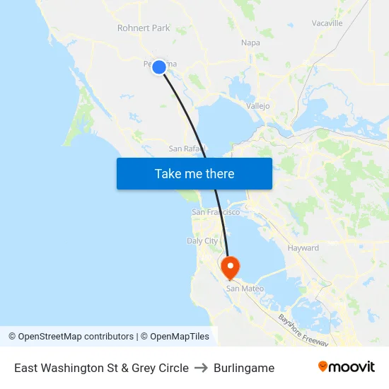East Washington St & Grey Circle to Burlingame map