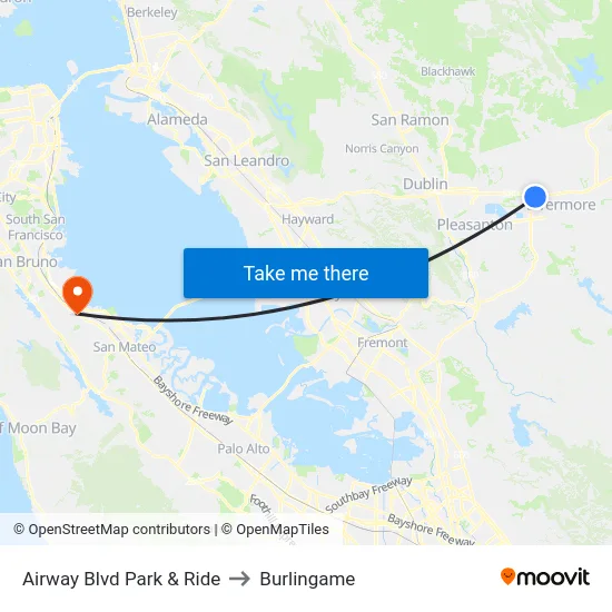 Airway Blvd Park & Ride to Burlingame map