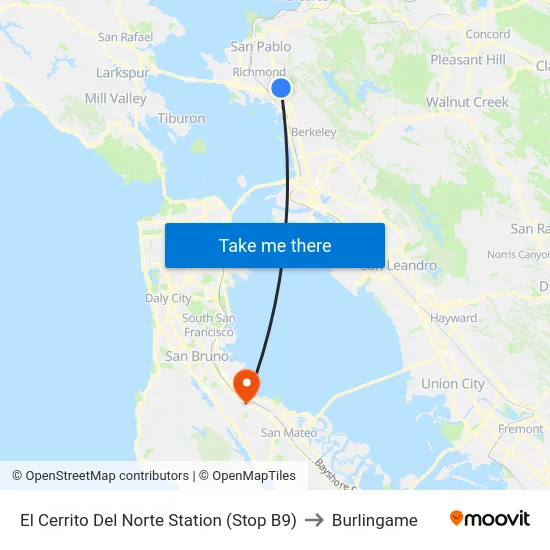 El Cerrito Del Norte Station (Stop B9) to Burlingame map